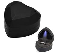 Jinlaili Boîte à Bague en Velours, Boîte de Bague avec Lumière LED, Ecrin Bague Forme de Coeur, Boîte à Bijoux Rangement, Coffret Cadeau à Bague pour Mariage Fianailles Cérémonie, 70x65x45MM (Noir)
