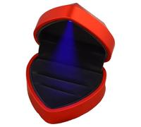 Jinlaili Boîte à Bague en Velours, Boîte de Bague LED pour Contenir 2 Bagues, Ecrin Bague de Coeur, Boîte à Bijoux Rangement, Coffret Cadeau à Bague pour Mariage Cérémonie, 70x65x45MM (Rouge 3)