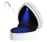Jinlaili Boîte Bague avec Lumière LED, Boîte à Bague en Strass, Ecrin Bague de Mariage, Boîte à Bijoux en Velours avec EU Anneau Sizer, Coffret Cadeau à Bague pour Mariage Fianailles Cérémonie (Blanc)