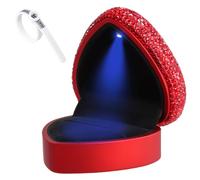 Jinlaili Boîte Bague avec Lumière LED, Boîte à Bague en Strass, Ecrin Bague de Mariage, Boîte à Bijoux en Velours avec EU Anneau Sizer, Coffret Cadeau à Bague pour Mariage Fianailles Cérémonie (Rouge)