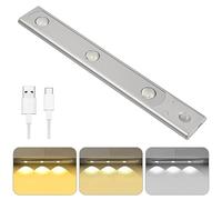 Jinlaili Lampe de Placard avec Détecteur de Mouvement, 3 Couleurs Lampe Led Rechargeable USB, Led Lumière d'armoire Dimmable, LED Veilleuse, Éclairage sans Fil pour Cuisine, Escalier, Couloir - 30CM