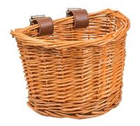Jinlaili Panier de Vélo pour Enfants, Panier Vélo Osier Avant, Panier de Guidon de Vélo, Panier de Vélo Tissé avec Sangles Cuir,Rétro Panier Avant de Velo,Petit Panier de Vélo pour Garçon Fille Enfant