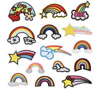 Jinlaili Patch Brodé, 15 Pcs Patch Thermocollant Vêtement, Arc-en-Ciel Patchs Jeans, Patch Réparation Tissu, Patchs Décoratifs pour Fille Enfant Vêtement Jeans Sac Chapeau