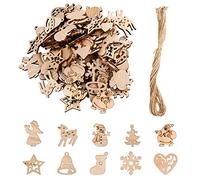 Jinlaili Pendentifs en Bois pour Sapin Noël, 100PCS Noël Ornement Suspendu, Decoration Sapin Noel en Bois, Tranches en Bois Noël avec Corde, DIY Bois Artisanat Décoration pour Noël Cadeau Manuel