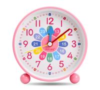 Jinlaili Réveil Silencieux pour Enfant Fille Garçon, Réveil Numérique Enfants sans Tic-tac, Réveil d'apprentissage avec Veilleuse, Snooze, Réveil Enfants analogique, Réveil de Chevet (Rose)