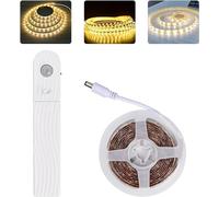 Jinlaili Ruban Led avec Détecteur de Mouvement, 2M Bandeau LED Autocollant, Lumiere Led, 120LED Dimmable Bande Led à Piles, Bande Lumineuse pour Cuisine Placard Murale Armoire Escaliers (Blanc chaud)