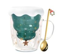 Jinlaili Tasses Mignonnes de Noël, Verres à Café Tasse de Café Double Paroi Coupe en Verre avec couvercle, Sapin Noël Tasses en Verre Tasse à Expresso, Tasse Verre Noel Cadeau de Noël