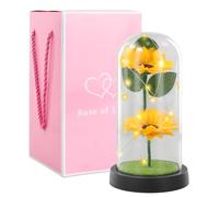 Jinlaili Tournesols Cadeaux pour Femmes, Fleur Eternelle sous Cloche avec LED, Tournesol Artificiel dans Un dôme en Verre, Tournesols Cadeau éternel pour Femme Maman Mère Grand-mère