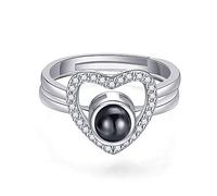 Jinlinjew Bague en Argent Sterling 925 avec Strass en Forme de cœur Bagues de Projection de Photo personnalisées Je t'aime Bague de fiançailles de Projection pour Femme