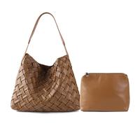 JINMANXUE Femmes Boston Sac Tissé En Cuir Vegan Sacs À Main Femme Cartable Messenger Sac À Bandoulière À Bandoulière Mode Hobo, B-marron.