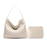 JINMANXUE Femmes Boston Sac Tissé En Cuir Vegan Sacs À Main Femme Cartable Messenger Sac À Bandoulière À Bandoulière Mode Hobo, B-riz blanc