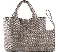 JINMANXUE Mixte Fashion Woven Bag Sac fourre-Tout pour Femme, Argent Fusil, Large
