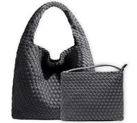 JINMANXUE Sac à main tissé tendance pour femme, sac à bandoulière en néoprène avec poignée sur le dessus, sac de voyage, sac à main de travail, shopping quotidien, gris