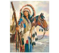 Jinmer 5D Diamond Painting Hommes indiens chevaux,DIY Broderie Diamond Painting Kit Complet pour Adultes Enfants Peinture Diamant Artisanat Strass Point de Croix Painting Maison Murale Décor,60x80cm