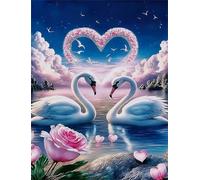Jinmer Amour des cygnes Diamond Painting,5D Diamant Painting Kit Complet pour Adultes,Bricolage Carré Broderie Peinture Diamant Arts Strass Point de Croix Painting Maison Décoration 40x60 cm