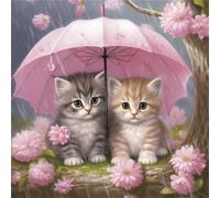 Jinmer Chaton parapluie 5D Diamond Painting Kit Complet,Carré DIY Broderie Animal Diamand Painting Images,Diamant Peinture pour Adultes Cristal Art Set pour Maison Murale Décoration 50x50cm