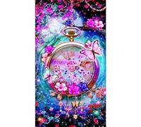 Jinmer Diamant Painting Horloge papillon 5D Grand Format Broderie Diamant Painting Kit Complet,Peinture Diamant Adulte DIY Strass Point de Croix Cristal Painting pour Murale Décoration Rond,40x80 cm