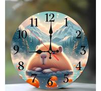 Jinmer Horloge Murale de 15 cm,Motif Lac paysager Cochon d'Inde,Horloge Murale Moderne Bois Silencieuse sans Tic-Tac pour Cuisine, Chambre, Salon, Salle à Manger