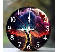 Jinmer Horloge Murale de 20 cm,Motif Arbre de Flamme étoilé,Horloge Murale Moderne Bois Silencieuse sans Tic-Tac pour Cuisine, Chambre, Salon, Salle à Manger