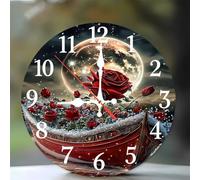 Jinmer Horloge Murale de 20 cm,Motif Roses Navire Lune,Horloge Murale Moderne Bois Silencieuse sans Tic-Tac pour Cuisine, Chambre, Salon, Salle à Manger