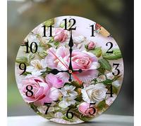 Jinmer Horloge Murale de 30 cm,Motif Papillon Rose,Horloge Murale Moderne Bois Silencieuse sans Tic-Tac pour Cuisine, Chambre, Salon, Salle à Manger