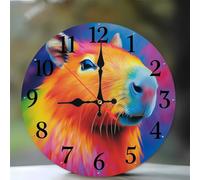 Jinmer Horloge Murale de 35 cm,Motif Cochons d'Inde colorés,Horloge Murale Moderne Bois Silencieuse sans Tic-Tac pour Cuisine, Chambre, Salon, Salle à Manger