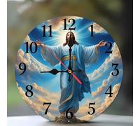 Jinmer Horloge Murale de 35 cm,Motif Dieu Religieux,Horloge Murale Moderne Bois Silencieuse sans Tic-Tac pour Cuisine, Chambre, Salon, Salle à Manger