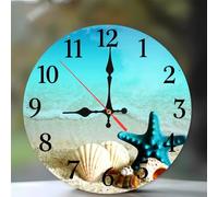 Jinmer Horloge Murale de 35 cm,Motif Étoile de mer de Blue Beach,Horloge Murale Moderne Bois Silencieuse sans Tic-Tac pour Cuisine, Chambre, Salon, Salle à Manger