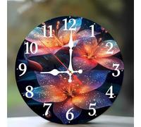 Jinmer Horloge Murale de 35 cm,Motif Lys étoilé,Horloge Murale Moderne Bois Silencieuse sans Tic-Tac pour Cuisine, Chambre, Salon, Salle à Manger