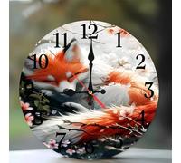 Jinmer Horloge Murale en Bois Ronde 25 cm Motif Arbre Animal, Cuisine, Salon, Horloge Décorative Silencieuse, sans Tic-Tac, Fonctionne à Piles, Décoration D'intérieur