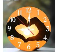 Jinmer Horloge Murale en Bois Ronde Motif Amour ensoleillé, Cuisine, Salon, Horloge Décorative Silencieuse, sans Tic-Tac, Fonctionne à Piles, Décoration D'intérieur,20 cm