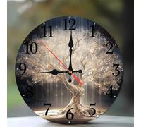 Jinmer Horloge Murale en Bois Ronde Motif Arbre de Vie Blanc, Cuisine, Salon, Horloge Décorative Silencieuse, sans Tic-Tac, Fonctionne à Piles, Décoration D'intérieur,30 cm
