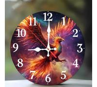 Jinmer Horloge Murale en Bois Ronde Motif Phénix du Ciel Étoilé, Cuisine, Salon, Horloge Décorative Silencieuse, sans Tic-Tac, Fonctionne à Piles, Décoration D'intérieur,30 cm