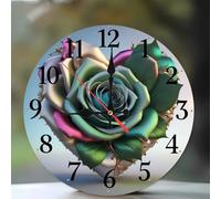 Jinmer Horloge Murale en Bois Ronde Motif Rose d'amour, Cuisine, Salon, Horloge Décorative Silencieuse, sans Tic-Tac, Fonctionne à Piles, Décoration D'intérieur,30 cm