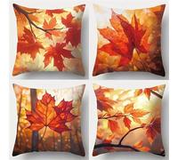 Jinmer Housse de Coussin Automne 35x35 cm Lot de 4 Decoration Canapé Feuilles d'érable Housses de Coussins en Velours Modernes Decoratif Carrées Taie d'oreiller pour Chambre,canapé,Chaise,Lit,Jardin