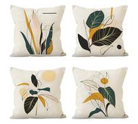 Jinmer Lot de 4 Housse de Coussin Motif Plante à Feuillage Décoratif Canapé Lmpression Recto Verso Taie d'oreiller Vert doré Decoration Housses de Coussin en Velours pour canapé Home Decor 60x60cm