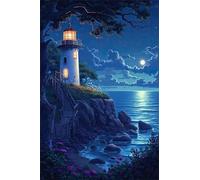 Jinmer Phare de bord de mer Diamond Painting,5D Diamant Painting Kit Complet pour Adultes,Bricolage Carré Broderie Peinture Diamant Arts Strass Point de Croix Painting Maison Décoration 40x60 cm
