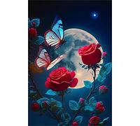 Jinmer Rose Papillon Lune Diamond Painting,5D Diamant Painting Kit Complet pour Adultes,Bricolage Carré Broderie Peinture Diamant Arts Strass Point de Croix Painting Maison Décoration 40x60 cm
