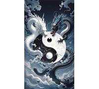 Jinmer Yin Yang Dragon Diamond Art Kits,5D Diamond Painting Kits for Adults,DIY Full Round Drill diamond painting kits for Beginners Rhinestone Embroidery Picture Art For Home Decor 40x90 cm