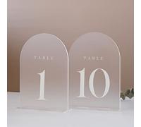 JINMURY Lot de 10 numéros de table en forme d'arche givrée pour réception de mariage, 12,7 x 17,8 cm en acrylique givré avec support, numéros de table en acrylique, parfaits pour centre de table
