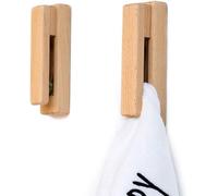 JINMURY Lot de 2 Porte-serviettes en Bois Auto-adhésifs en Forme de Crochet Mural en Bois Pour Serviette de Salle de Bain et de Cuisine Décoration de la Maison Durable, Facile à installer, Hêtre