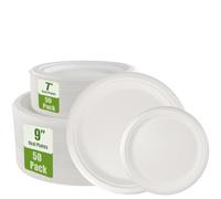 JinPhon 100pcs Vaisselle Jetable, Assiette Jetable, Biodégradables En Canne À Sucre, Assiettes En Carton Écologiques, 2 Tailles Pour Répondre À Tous Vos Besoins De Restauration, (23 CM et 18 CM)