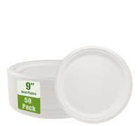 JinPhon 50Pcs 23cm 9’’ Assiettes Jetables en Bagasse Rigides, Biodégradables & Compostables, Assiettes Écologiques pour Pique-nique, Restaurant, Anniversaire, Steak Dessert, Couleur d'origine