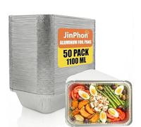 JinPhon Lot de 50 Barquette Aluminium avec Couvercle 1100 ML, Idéal pour Four, Barbecue, Congélation et Batch Cooking, Plat Aluminium Jetables Multi-usages