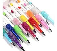 JINPINMAO Lot de 10 stylos à perles de cristal - Couleurs pastel avec perles de cristal, corps en métal - Fournitures d'écriture pour l'école