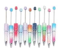 JINPINMAO Lot de 9 stylos à perles de couleur dégradée avec strass en cristal, couleurs pastel avec perles de cristal, corps en métal, fournitures d'écriture pour l'école