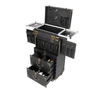 JINPRDAMZ Valise de coiffeur à 4 niveaux - En bois - Chariot de coiffeur - Chariot de rangement - Mallette de maquillage - Avec serrure à combinaison - Pour salon, manucure, tatouage - Noir
