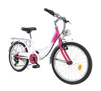 JINPRDAMZ Vélo de ville 20 pouces pour fille - 6 vitesses - Rose - Vélo avec lumière - Pour la ville, la plage, la piste cyclable et tous les types de routes - Rose et blanc