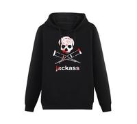 JINPUJING Jackass Warning Fitted Jersey Mens Hoodies Printed Graphic Pullover Unisex Black Sweatshirts 3XL