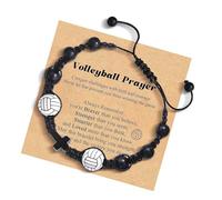 JINQIGG Bracelet en bois pour homme inspiré du sport avec perles en bois naturel, cordon tissé noir, motif crucifix symbolique, tenue décontractée, Conforme à l'image